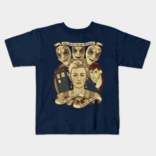 The Doctor and the monsters Kids T-Shirt by ursulalopez